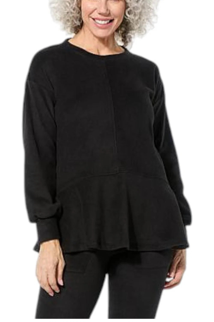 Comfort Code Women's Fleece Flutter-Hem Pullover Black - Regular